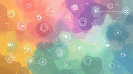 Network flat design top view theme information technology water color vivid.