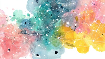 Network flat design top view theme information technology water color vivid.