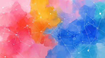 Network flat design top view theme information technology water color vivid.