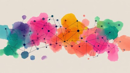 Network flat design top view theme information technology water color vivid.