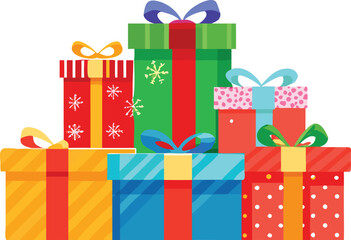 Colorful stacked gift boxes with ribbons a festive celebration scene