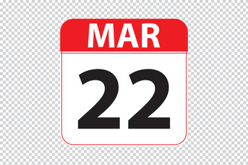 March 22 dates calendar icon.  simple and modern calendar icon on white background.
