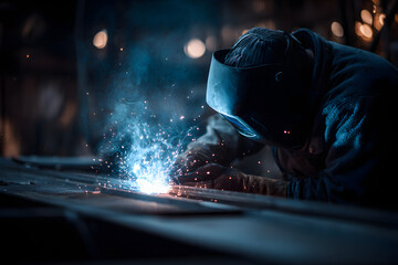 Welder at Work Sparks Fly Metal Fabrication Industrial Art