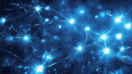 Obraz premium A glowing, interconnected network of luminous nodes against a dark, blurred backdrop, abstract