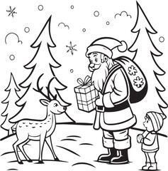 Happy family decorating a Christmas tree with children and gifts cartoon illustration