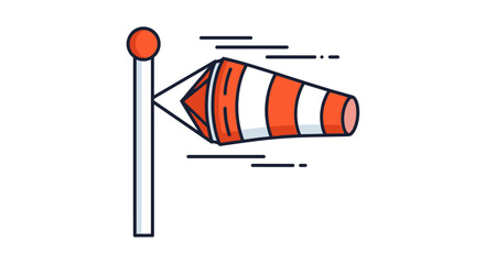 Simple linear windsock icon for weather applications and aviation, representing wind direction and speed with orange and white stripes, depicted in a clean, modern, and easily recognizable graphic