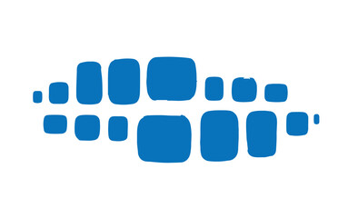 Abstract blue geometric shapes arranged in a dynamic cluster resembling sound waves or data flow