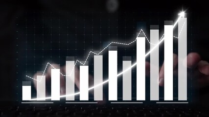 This image illustrates a modern financial data visualization featuring a growth chart and a soft-focus keyboard background, symbolizing success in analysis and business. Copula - Powered by Adobe