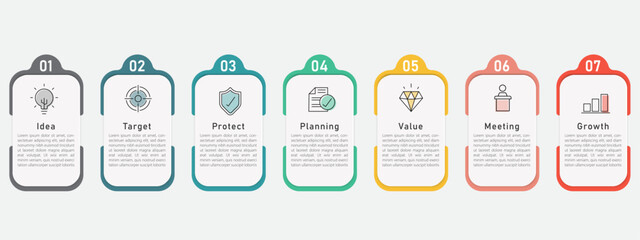Timeline Creator infographic template. 7 Step timeline journey, calendar Flat simple infographics design template. presentation graph. Business concept with 7 options, vector illustration.