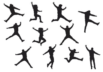 Joyful Leaps A Collection of Jumping Silhouettes Against White Backdrop