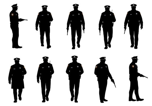 Silhouette of Police Officers Law Enforcement Professionals in Action