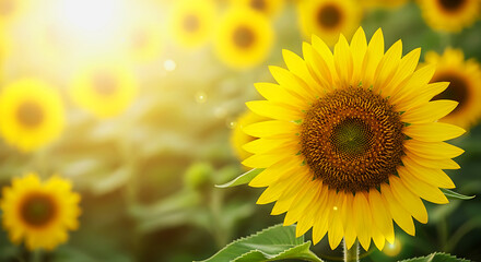 Obraz premium Sunflower close up on sunny day with blurred background