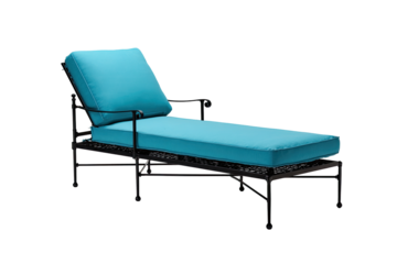 Teal chaise lounge with dark metal frame