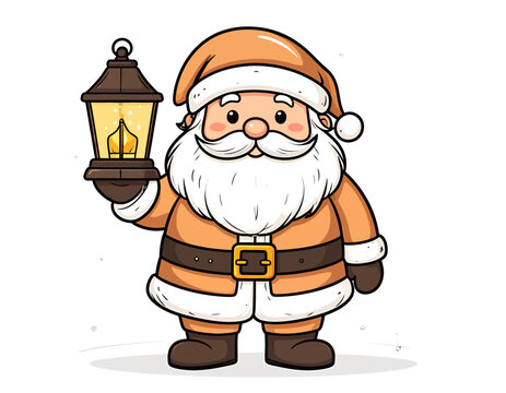Cartoon Santa Claus Holding Lantern Illustration for Christmas.