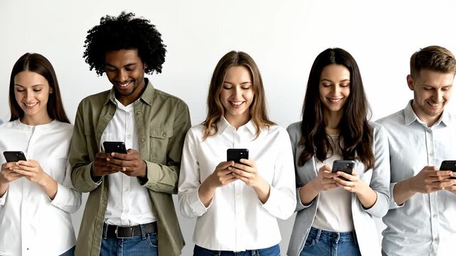 Diverse Group Using Smartphones - A Modern Social Connection.