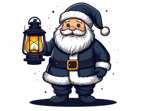 Cartoon Santa Claus with Lantern Illustration for Christmas.