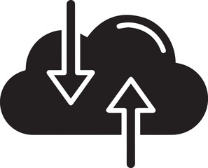 Modern cloud with directional arrows icon representing weather forecast data transfer or communication