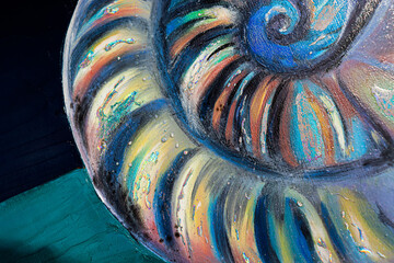 Oil painting - seascape. Beautiful mother-of-pearl shell. Art.