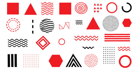 Obraz premium Geometric shapes in red and black create a modern abstract pattern on a white background