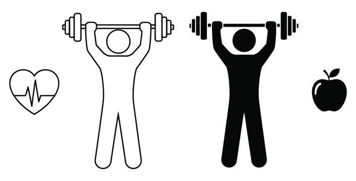 Healthy lifestyle concept showing weightlifting exercise and diet for fitness goals