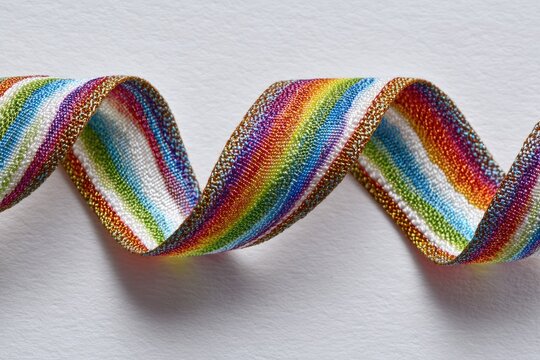 Colorful ribbon coils on white background