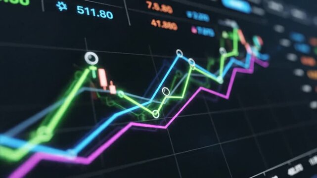 Financial chart displays fluctuating business trends