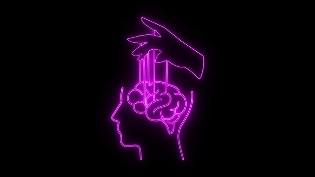Mind control neon. Brain puppet strings. Pink manipulation art. Psychological control. Mental health theme. Power over mind. Dark aesthetic goth. Influence graphic. Brainwash symbol. Hidden agenda art