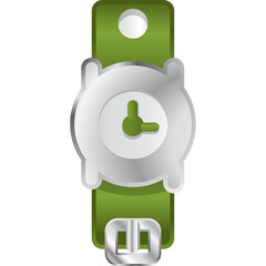 Green wrist watch with silver dial and hands and silver buckle isolated on transparent background