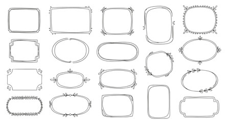 Collection of 20 minimalist, hand-drawn vector frames and borders, featuring elegant floral and decorative elements, perfect for invitations, scrapbooking, journaling, and graphic design projects