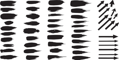 Naklejka premium Collection of black brush stroke textures and arrow graphics for design elements