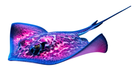 Vibrant electric stingray with neon patterns transparent background cutout png