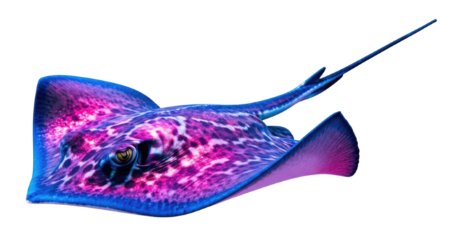 Vibrant electric stingray with neon patterns transparent background cutout png