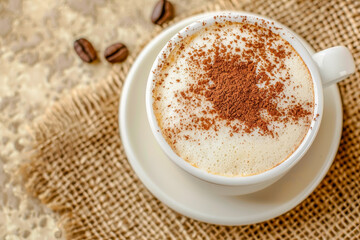 Fototapeta premium Warm and inviting flat lay of cappuccino with 2026 in cocoa powder on milk foam