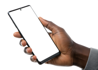 Close up of a person s hand holding a modern smartphone with a black screen