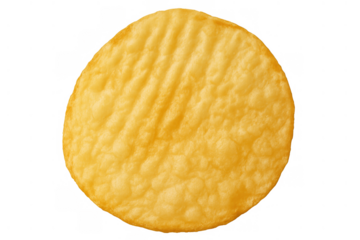 Golden corrugated potato crisp, a crispy fried snack food, salty and delicious, on transparent background