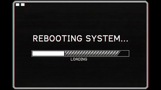 A stylish progress bar illustrating the rebooting system process with a sleek black background, showcasing the loading status and modernization in computer technology and digital interfaces.