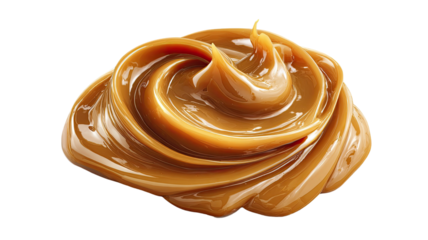 Salty caramel showing rich golden syrup texture with smooth sweet dessert flavor and creamy confection detail isolated on white background
