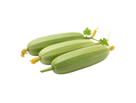 freshly harvested luffa set against a white backdrop