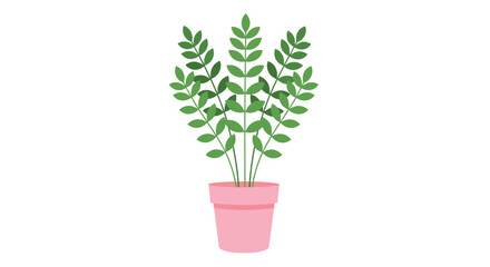 Obraz premium A cheerful and simple graphic illustration of a green leafy potted houseplant in a pink pot, perfect for home decor and indoor greenery concepts.