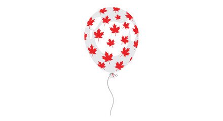 A clear celebratory balloon adorned with red maple leaf patterns and a string, perfect for Canada Day or Canadian themes, on a white background.