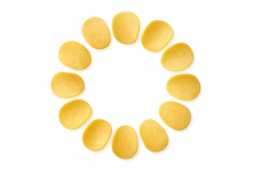 Crispy potato chips circle frame on transparent background for snack advertisement or junk food concept