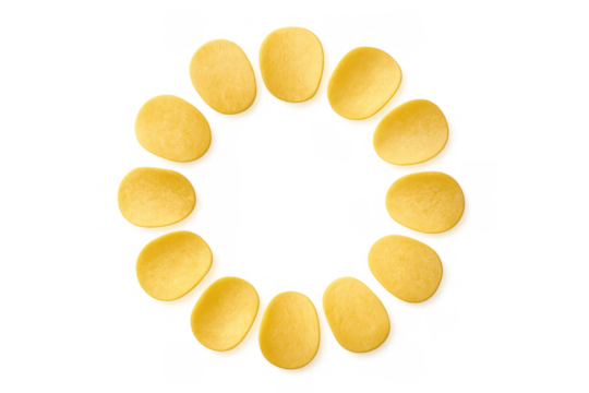 Crispy potato chips circle frame on transparent background for snack advertisement or junk food concept
