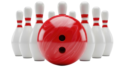 Bowling ball and pins transparent background cutout png