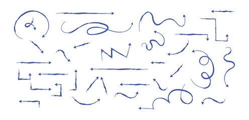 Blue Hand Drawn Arrow Doodle Set Collection Vector