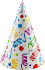 White Party Hat with Confetti Dots and Streamers Isolated Object