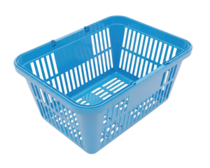 Blue plastic shopping basket transparent background cutout png