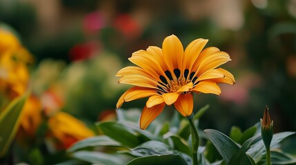 Vibrant gazania flower blooming in sunny garden, african daisy beauty