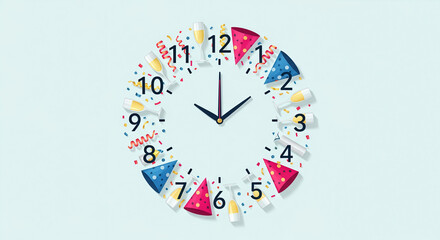 Black New Year clock with gold hands marking the hour and minute deadline on a vector wall dial is a business concept symbol