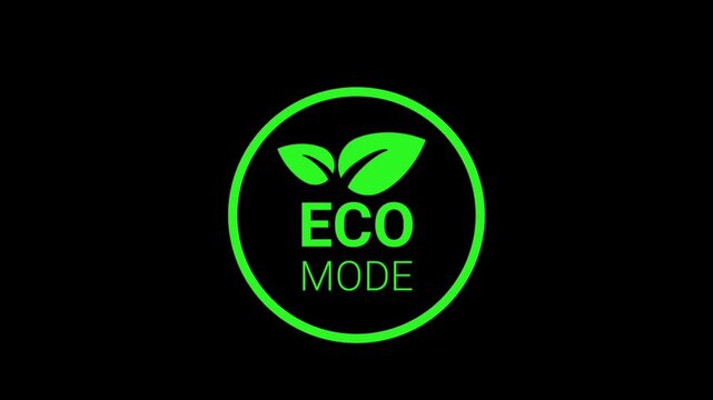 Green color blinking eco mode icon animation indicator. isolated on black background.