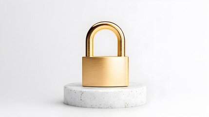Fototapeta premium Visualizing Security Concepts with a Three-Dimensional Padlock on a Minimal Pedestal 